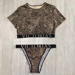 Victoria’s Secret Cotton Short Sleeve Bralette Crop Top & Logo 90s Brief Panty